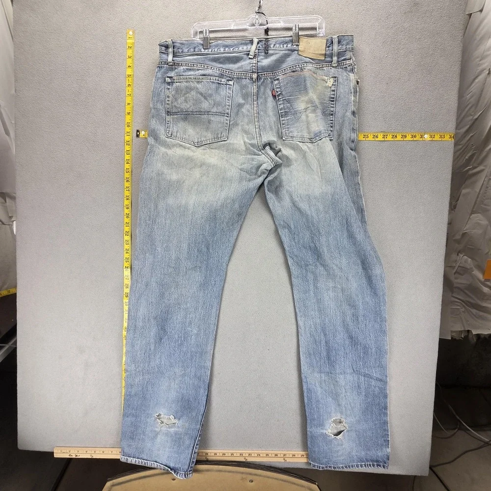 Edwin Jeans Mens 40x38 Blue Selvedge 505S Thrashed Whiskers Light Wash